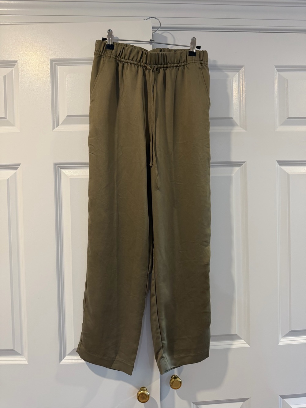 H&M Olive Green Cropped Drawstring Wide-Leg Pants